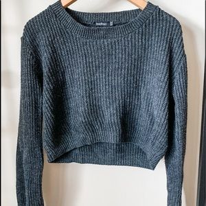 Boohoo Cropped Grey Knit Pullover Sweater